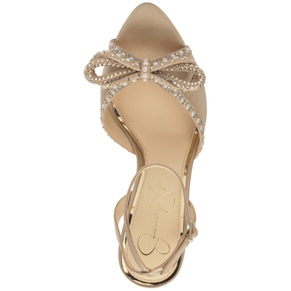 Jessica Simpson Nolira Sandals Womens 8M Champagne Rhinestone Bow Stiletto Heel - Picture 4 of 12
